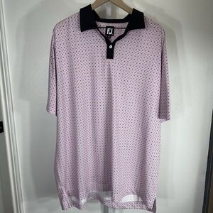 FootJoy Men's Golf Polo Shirt Lisle Circle Print Pink Black Athletic 2XL